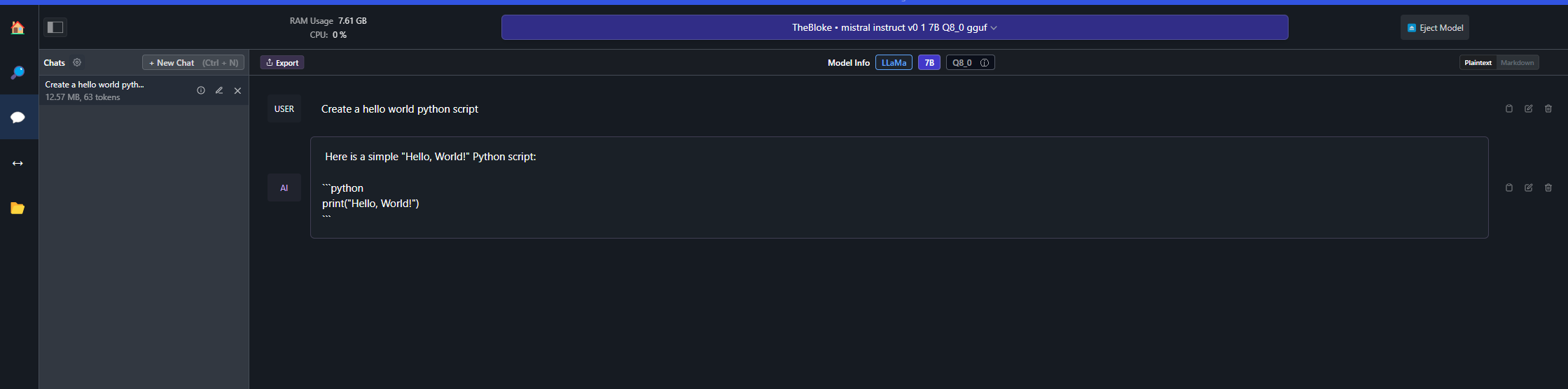 First AI chat result
